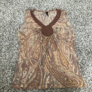 cha cha vente Embellished crochet Neckline Boho Stretch Sleeveless Top Size M